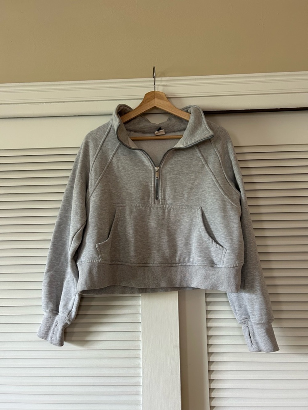 Cropped Half-Zip Sweatshirt in Light Gray